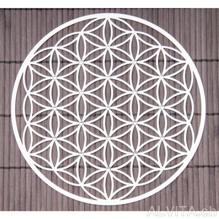 Blume des Lebens, Wandschmuck aus Edelstahl mit Kristallen Blume des Lebens, Wandschmuck aus Edelstahl mit Kristallen