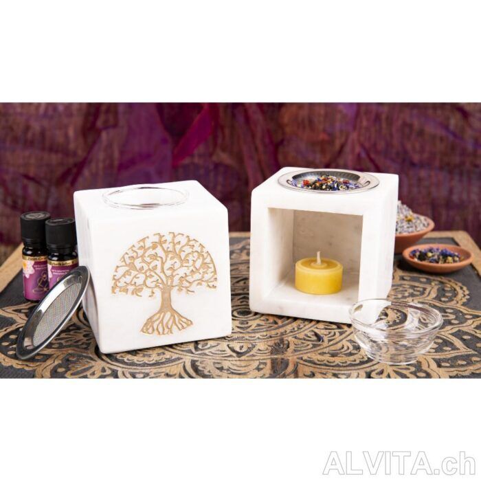 Aromalampe Lebensbaum mit Sieb, quadratisch Marmor Aromalampe Lebensbaum mit Sieb, quadratisch Marmor