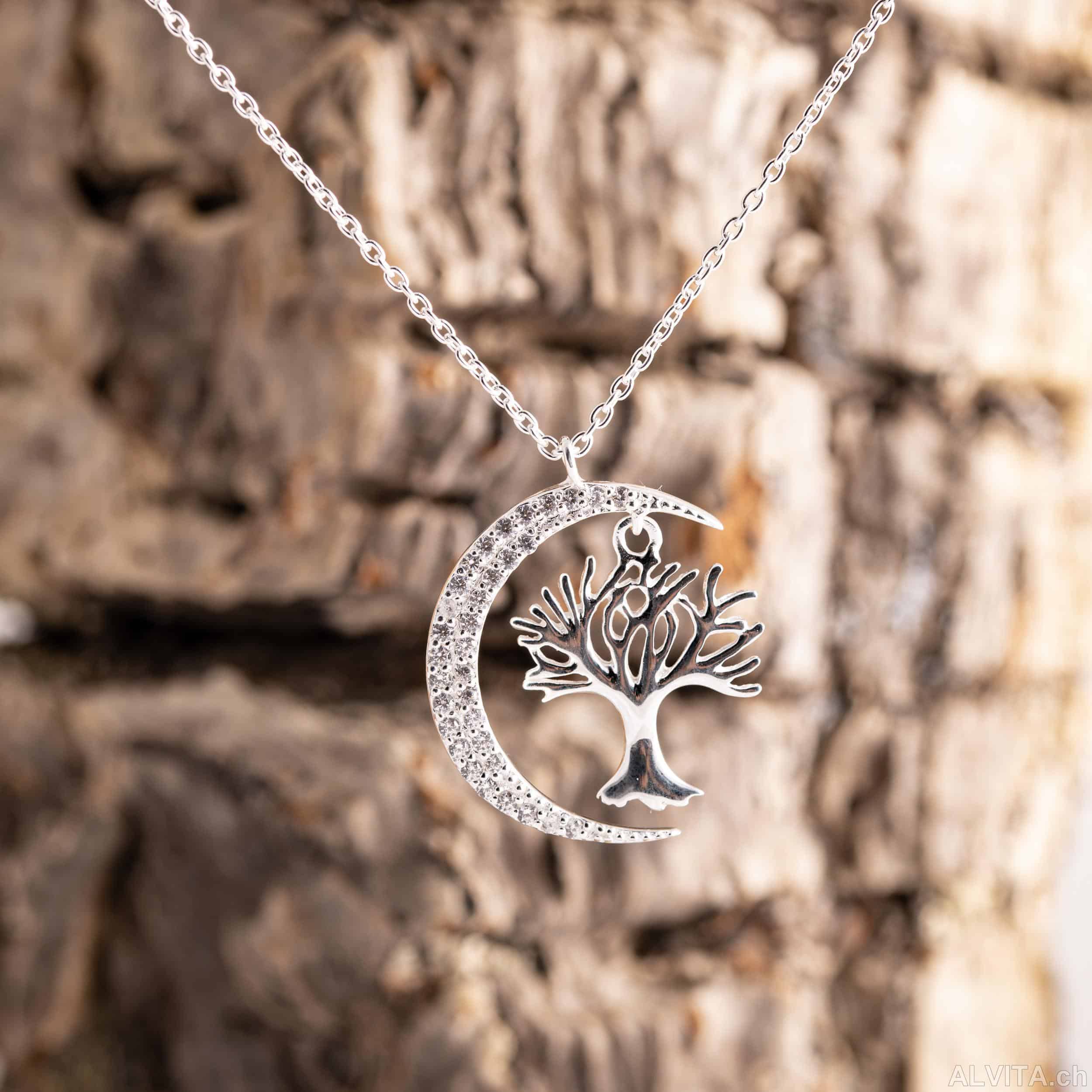 Yggdrasil in Mond Anhänger 925 Silber – Bild 1