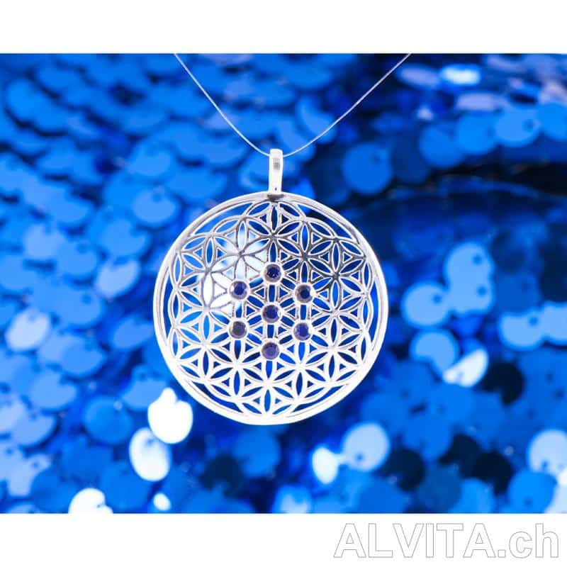 Blume des Lebens mit blauen Saphiren silber Blume des Lebens mit blauen Saphiren silber