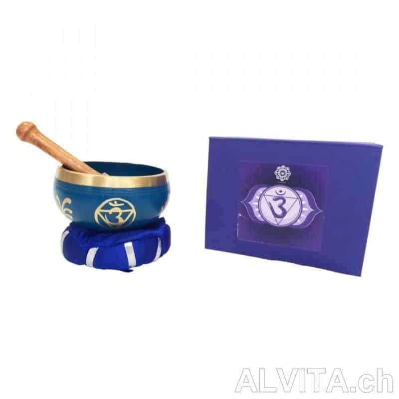 Ajna Chakra Klangschalen Set „Ajna Chakra“ blau mit Klöppel & Kissen 10 cm 330 g – Bild 1