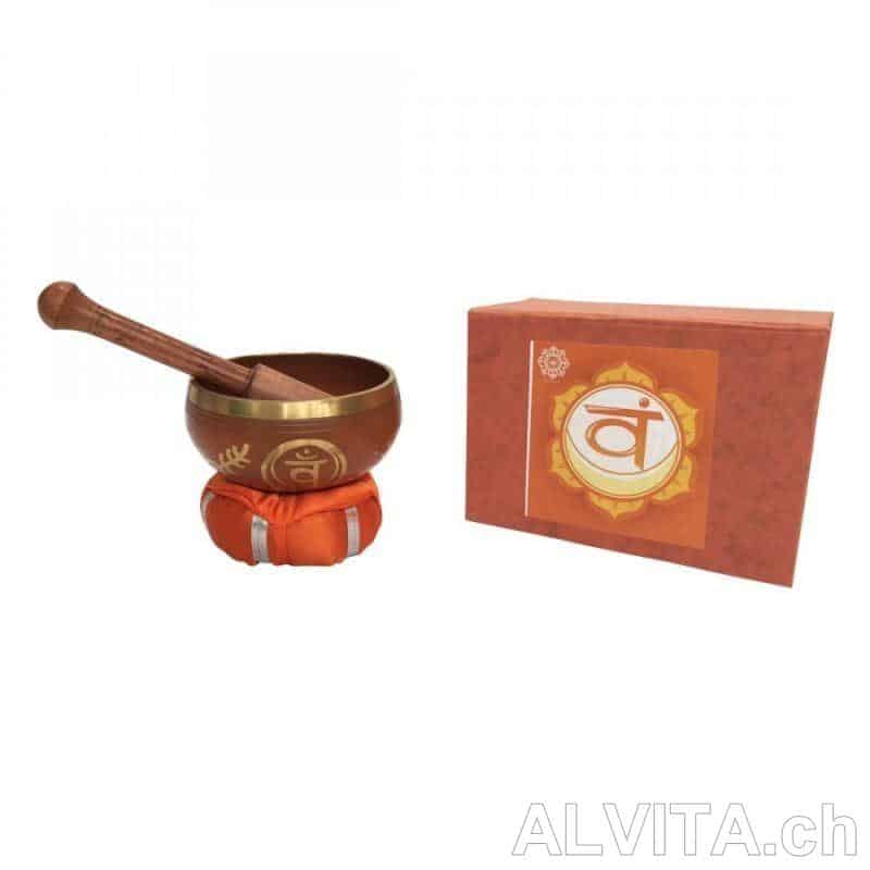 Klangschalen Set „Swadistanam Chakra“ orange mit Klöppel & Kissen 10 cm 330 g – Bild 1
