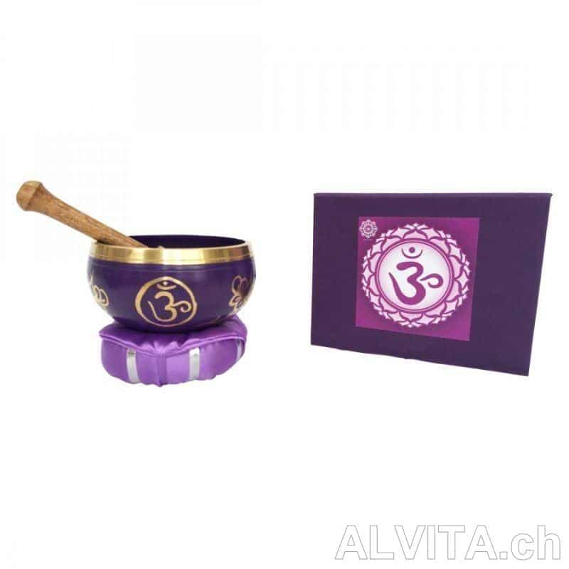 Klangschalen Set „Sahasrara Chakra“ lila mit Klöppel & Kissen 10cm ca. 330g – Bild 1