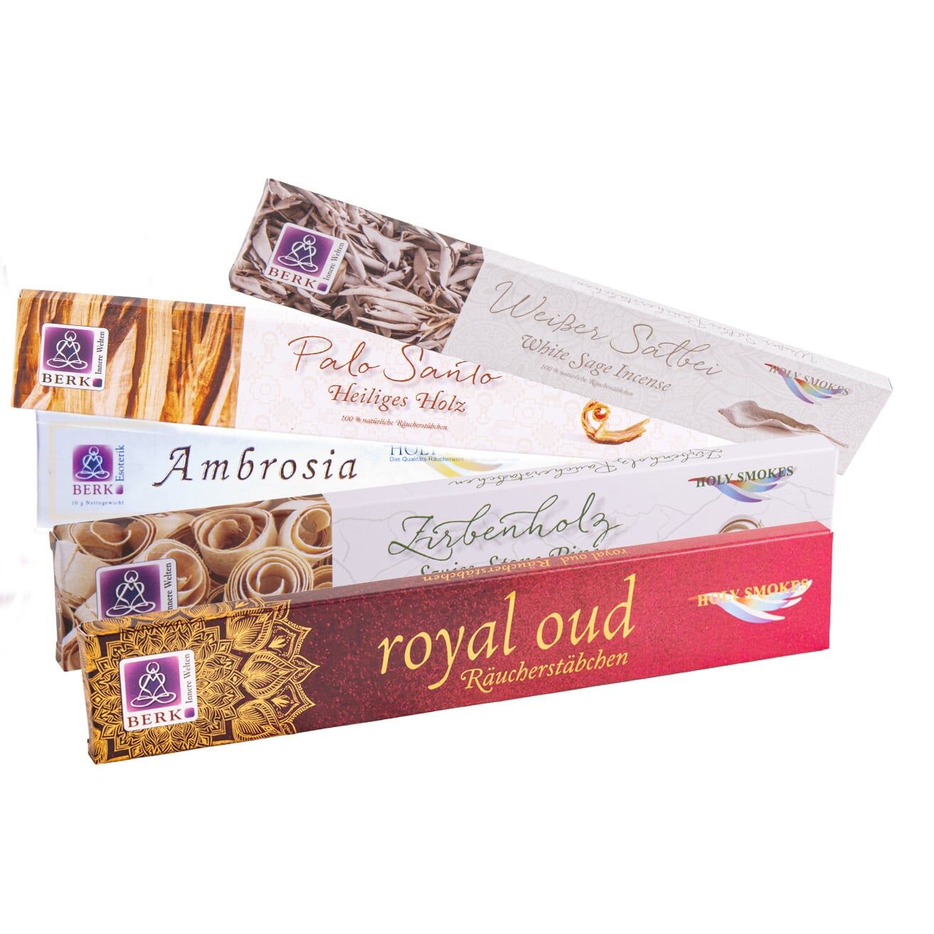 Räucherstäbchen Premium-Set – 10er Mix aus Ambrosia, Salbei, Palo Santo, Zirbenholz & Royal Oud – Bild 1